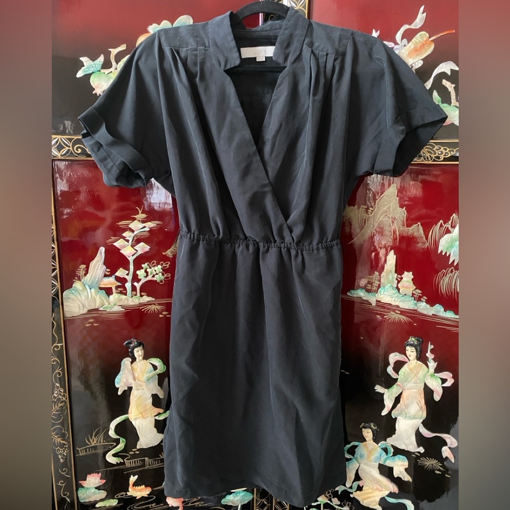Ann Taylor LOFT Petites Black Short Sleeve Dress, Size 4P